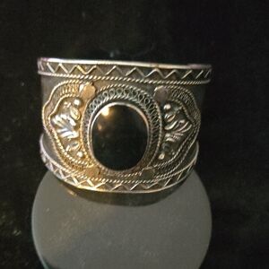 Intricate Silver and Black Cuff Bracelet